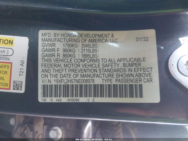 Honda k20c2 2022 19XFL2H57NE008978 Image 9