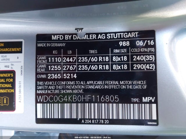 WDC0G4KB0HF116805 Mercedes-Benz m274