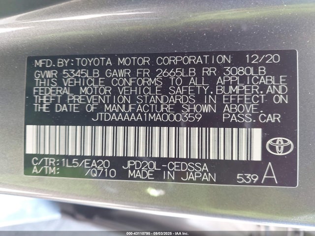 Toyota 3km 2021 JTDAAAAA1MA000359 Image 9