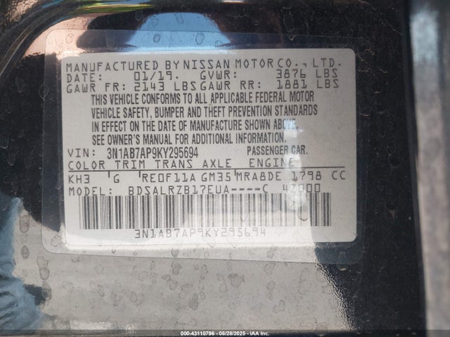 Nissan 2019 2019 3N1AB7AP9KY295694 Image 9