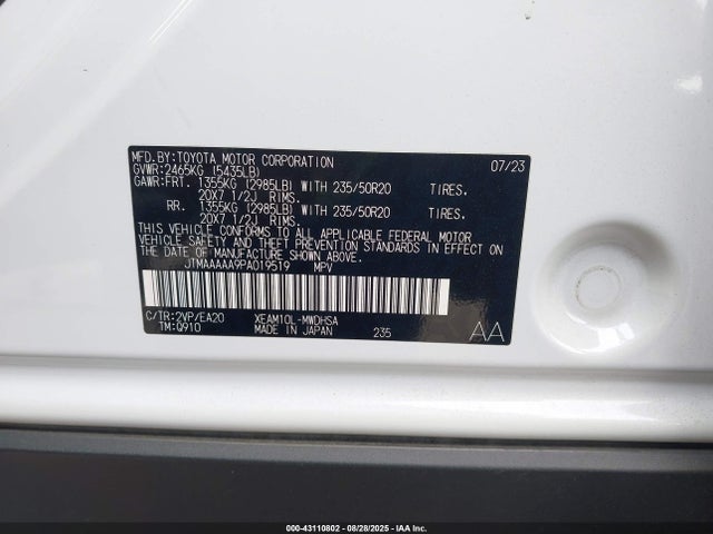 JTMAAAAA9PA019519 Toyota Bz4x Limited