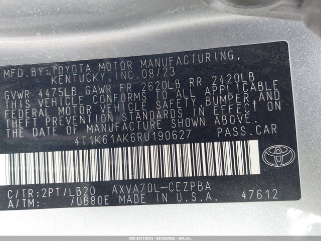 4T1K61AK6RU190627 Toyota a25a-fks