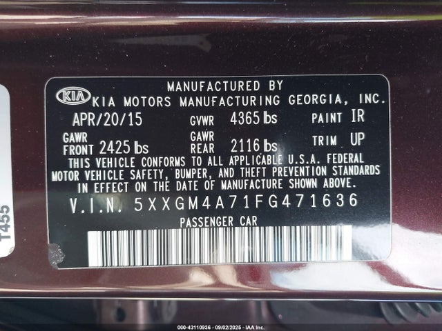 5XXGM4A71FG471636 KIA dohc gdi theta ii