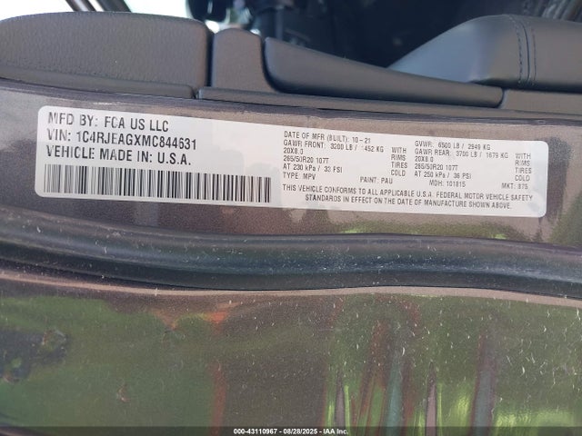 1C4RJEAGXMC844631 Jeep Grand Cherokee