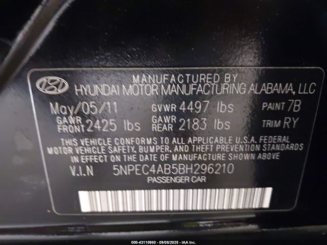 2011 HYUNDAI SONATA 5NPEC4AB5BH296210 Photo 8