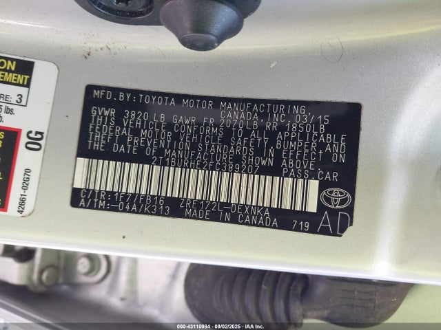 Toyota 2zr-fe 2015 2T1BURHE2FC389207 Image 9