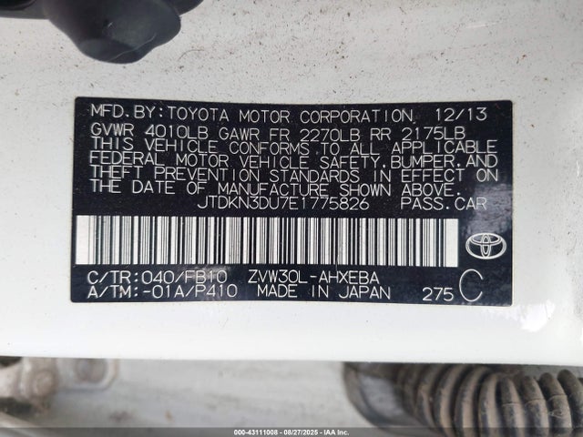 JTDKN3DU7E1775826 Toyota 2zr-fxe+3jm