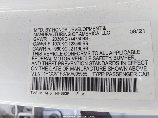 Honda l15be 2021 1HGCV1F37MA095955 Image 9