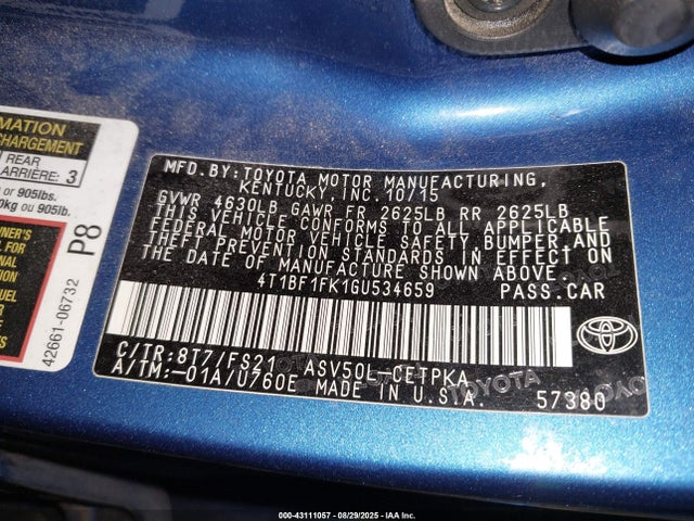 4T1BF1FK1GU534659 Toyota 2ar-fe