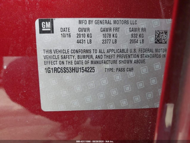 1G1RC6S53HU154225 Chevrolet l3a - di: direct injectio, vvt: variable valve timing, hybrid, gen 1