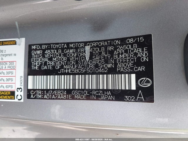 Lexus 2gr-fse 2015 JTHHE5BC5F5010462 Image 9