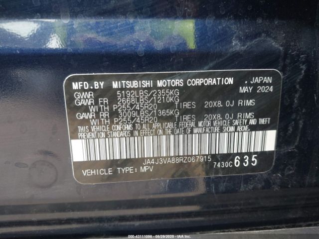 2024 MITSUBISHI OUTLANDER JA4J3VA88RZ067915 Photo 8