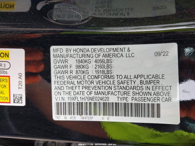 19XFL1H76NE024620 Honda l15b7