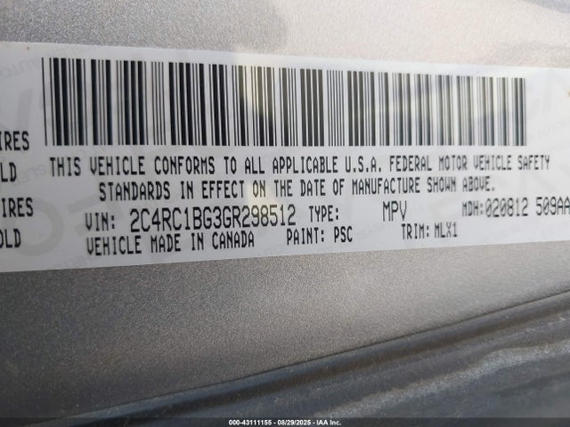 2C4RC1BG3GR298512 Chrysler Town and Country