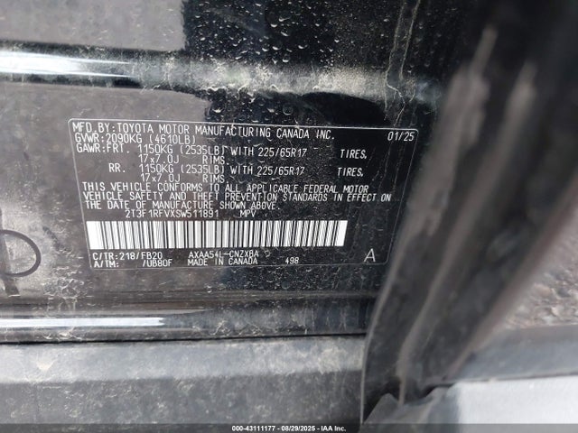 2T3F1RFVXSW511891 Toyota a25a-fks