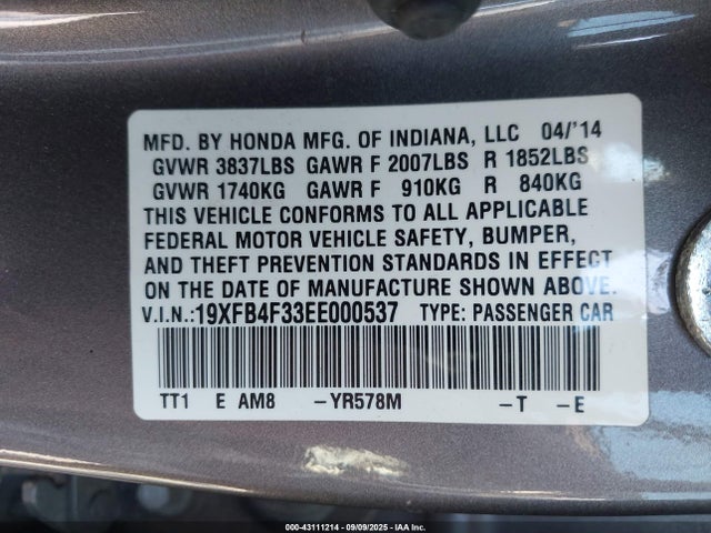 19XFB4F33EE000537 Honda lea2