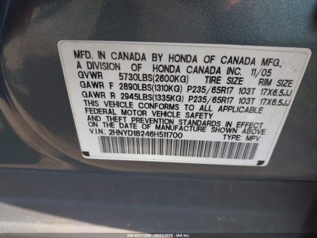 2006 ACURA MDX 2HNYD18246H511700 Photo 8