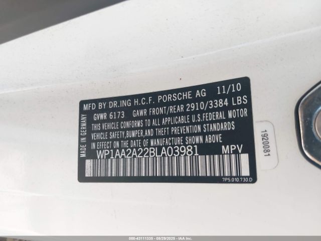 2011 PORSCHE CAYENNE WP1AA2A22BLA03981 Photo 8