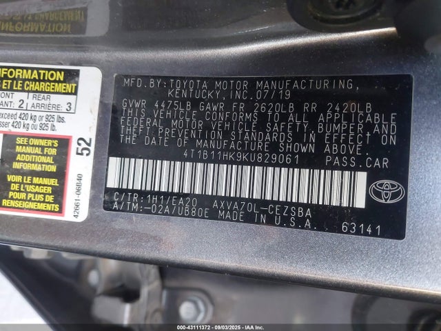 4T1B11HK9KU829061 Toyota a25a-fks