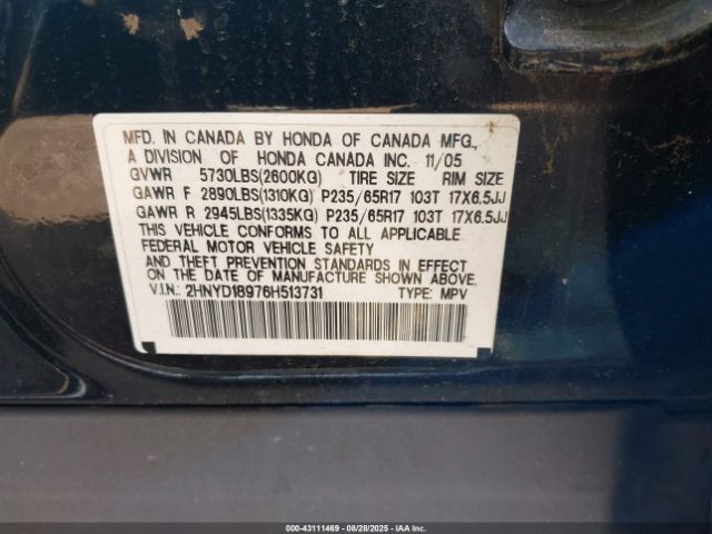 2006 ACURA MDX 2HNYD18976H513731 Photo 8