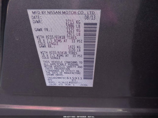 Nissan Pathfinder 2014 5N1AR2MM7EC615911 Image 9
