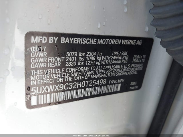 5UXWX9C32H0T25498 BMW X3