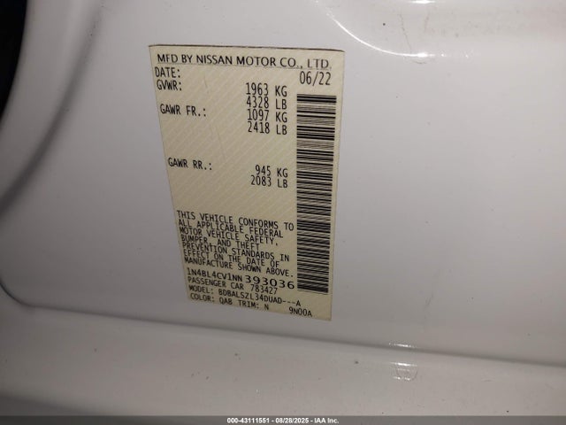 1N4BL4CV1NN393036 Nissan Altima