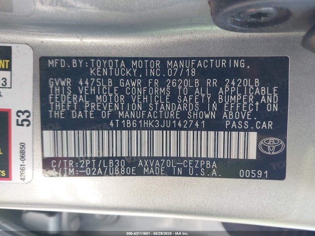4T1B61HK3JU142741 Toyota a25a-fks