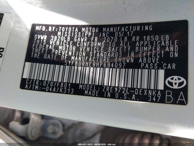 Toyota 2zr-fe 2017 5YFBURHE8HP694097 Image 9