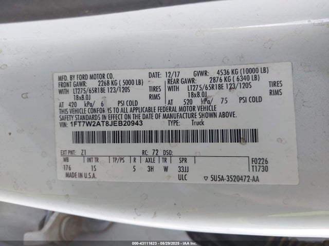 Ford 2018 2018 1FT7W2AT8JEB20943 Image 9