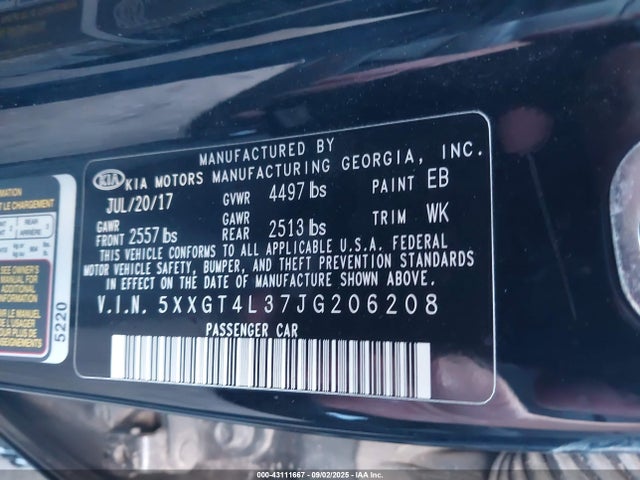 5XXGT4L37JG206208 KIA gdi