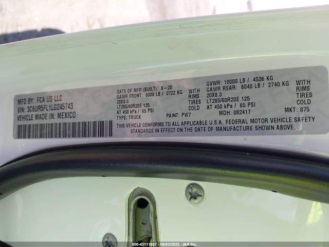 3C6UR5FL1LG245743 RAM 2020