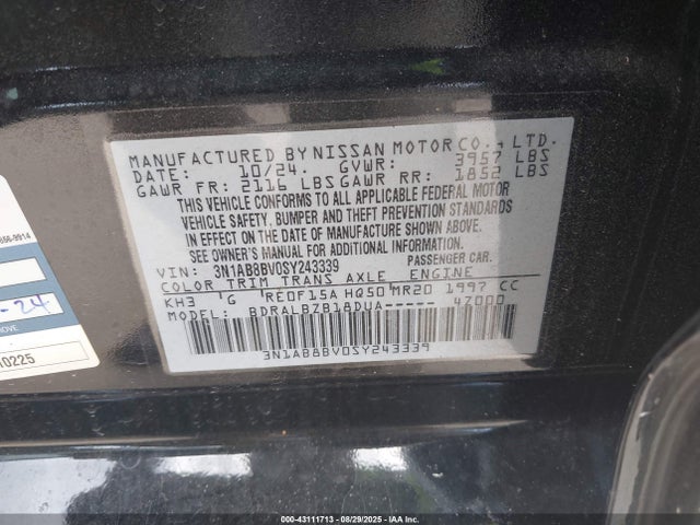 3N1AB8BV0SY243339 Nissan Sentra