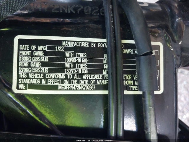ME3FPN472NK702657 Royal Enfield Motors P1-648