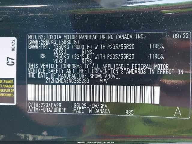 2T2HZMDA3NC365283 Lexus 2gr-fks