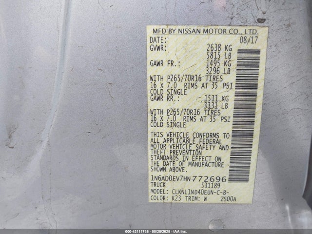 1N6AD0EV7HN772696 Nissan FRONTIER S