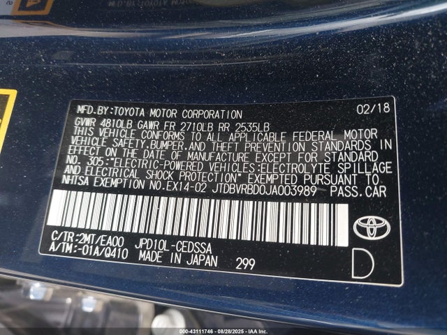 Toyota 4jm 2018 JTDBVRBD0JA003989 Image 9