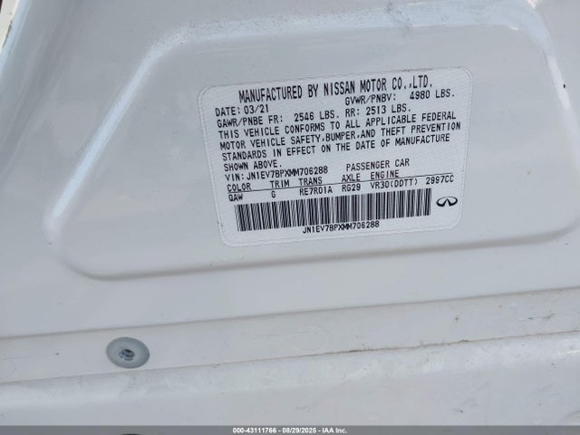 JN1EV7BPXMM706288 Infiniti 3.0l t