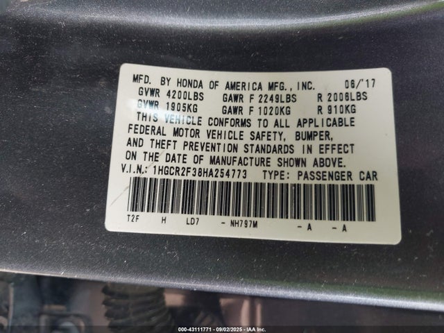 1HGCR2F38HA254773 Honda k24w1