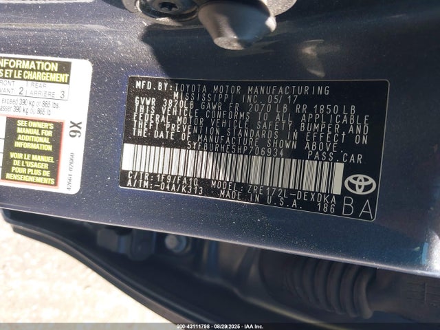 5YFBURHE5HP706934 Toyota 2zr-fe