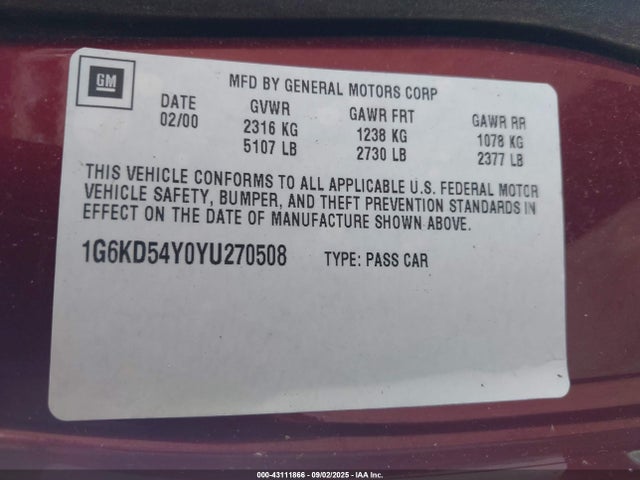 2000 CADILLAC DEVILLE 1G6KD54Y0YU270508 Photo 8