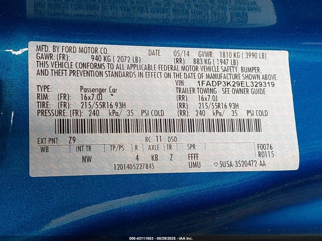 Ford Focus 2014 1FADP3K29EL329319 Image 9
