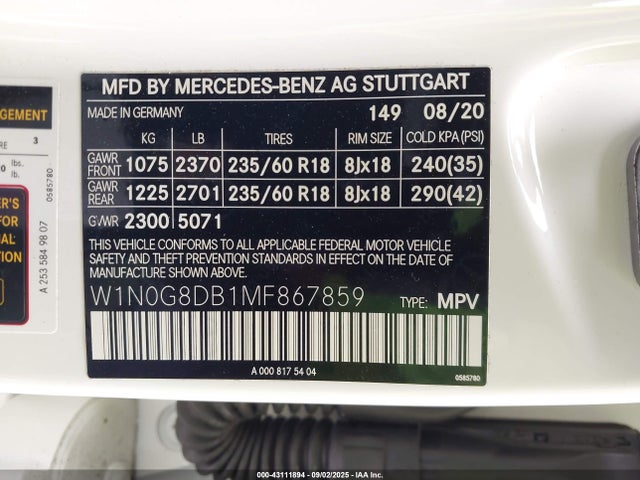 W1N0G8DB1MF867859 Mercedes-Benz m264