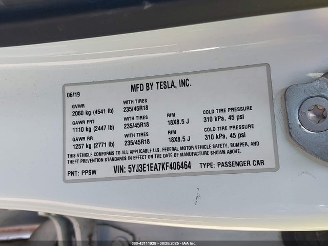 2019 TESLA MODEL 3 5YJ3E1EA7KF406464 Photo 8