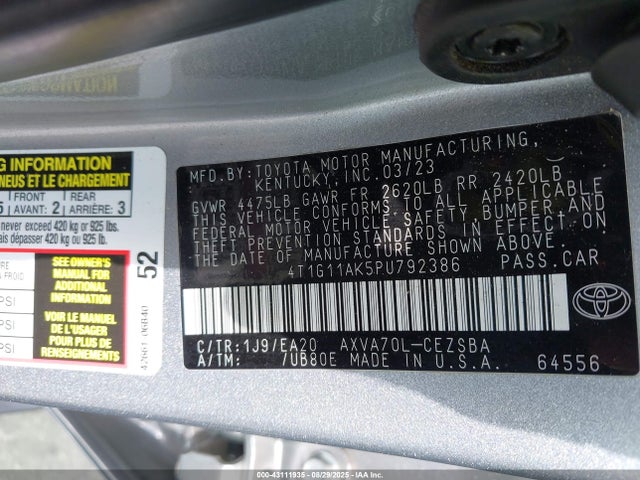 4T1G11AK5PU792386 Toyota a25a-fks