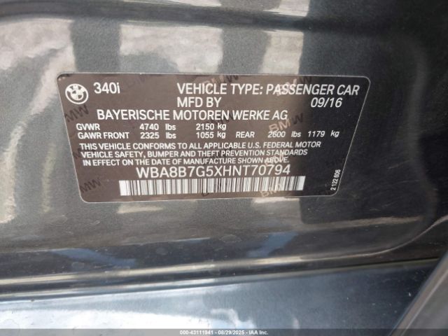 2017 BMW 340I WBA8B7G5XHNT70794 Photo 8