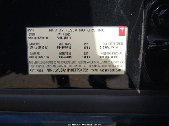 2014 TESLA MODEL S 5YJSA1H10EFP34252 Photo 8