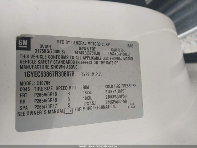 2007 CADILLAC ESCALADE 1GYEC63867R308078 Photo 8