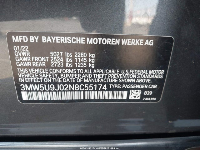 3MW5U9J02N8C55174 BMW M340I