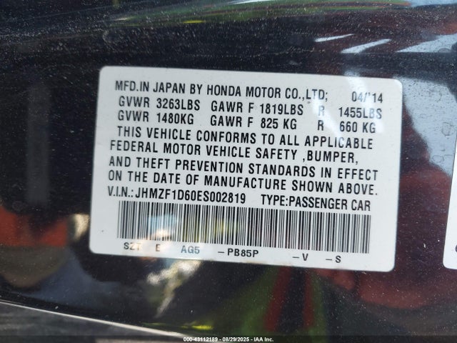 Honda lea1 2014 JHMZF1D60ES002819 Image 9
